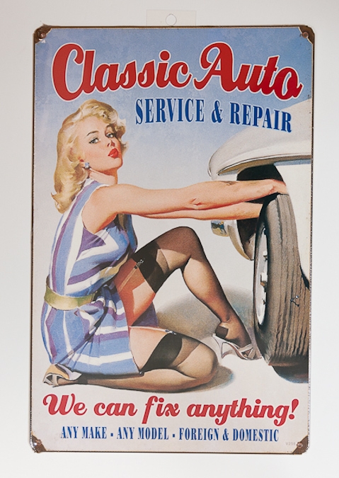 Classic Auto Metal Sign Vintage Pin Up Men. Classic Auto Metal Sign