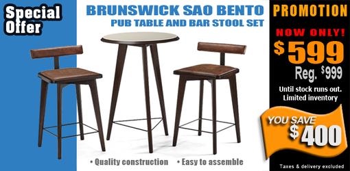 Brunswick Sao Bento Mid Century Modern Pub Table and 2 bar stool set