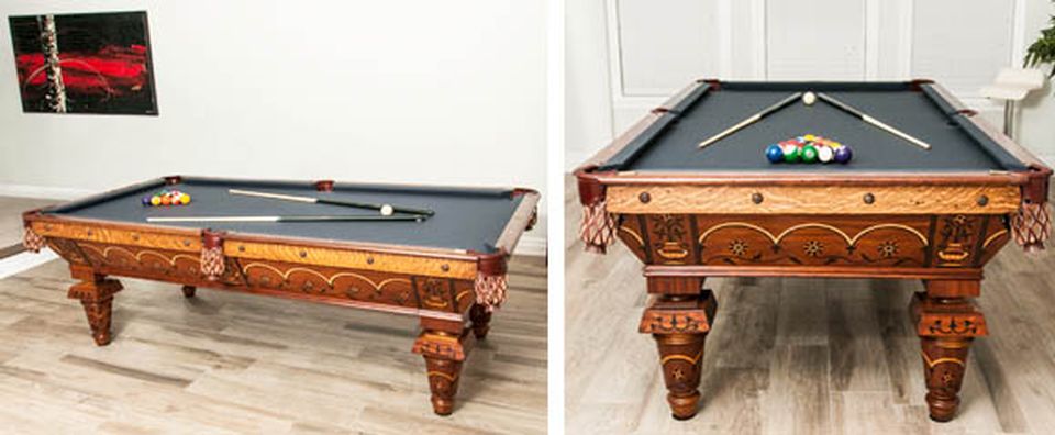 Restoration of antique pool table and customer build of replacement legs, pool table parts and more, for repairs after foold damage or water damage