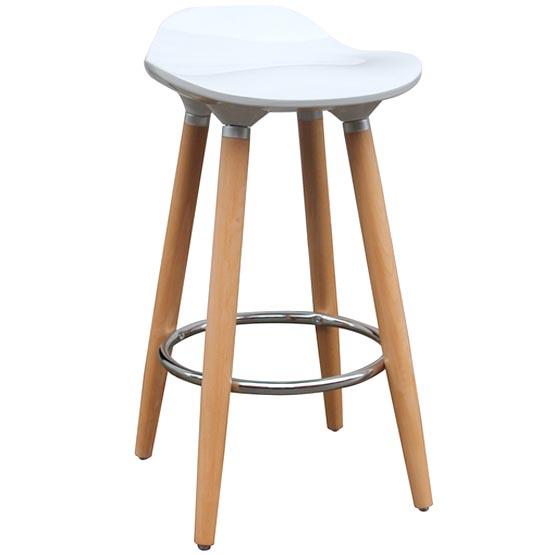 White Modern Wooden Bar Stool With Footrest, Bar Stool Metal Footrest