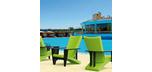 Red modern outdoor conversation chair with black arms