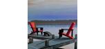 Red modern outdoor conversation chair with black arms