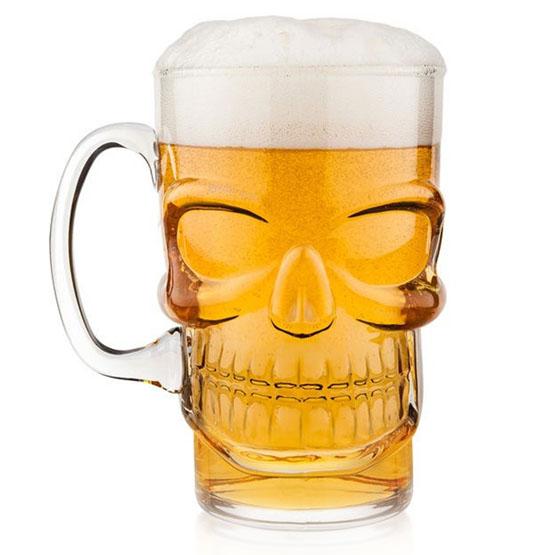 Bock à bière en forme de crâne tête squelette