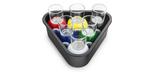 Set of 6 billiard ball shot glasses with triangle tray