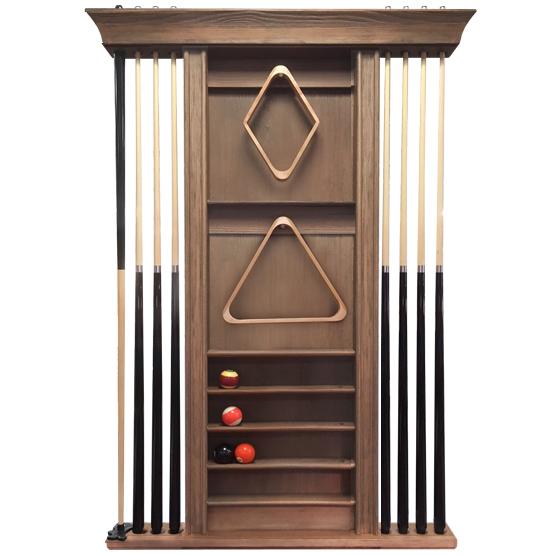 Rustic Walnut Wall Mounted Pool Cue Rack