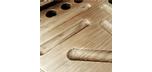 Corner pool cue rack in rustic Walnut finish