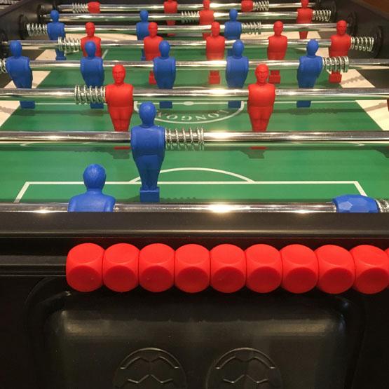 Blue foosball soccer table made in Italy with 2 year warranty