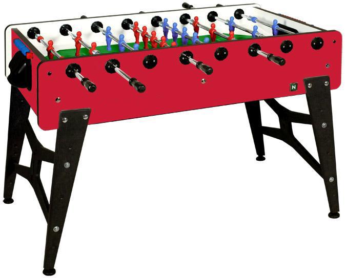 Red foosball soccer table made in Italy with 2 year warranty telescopic