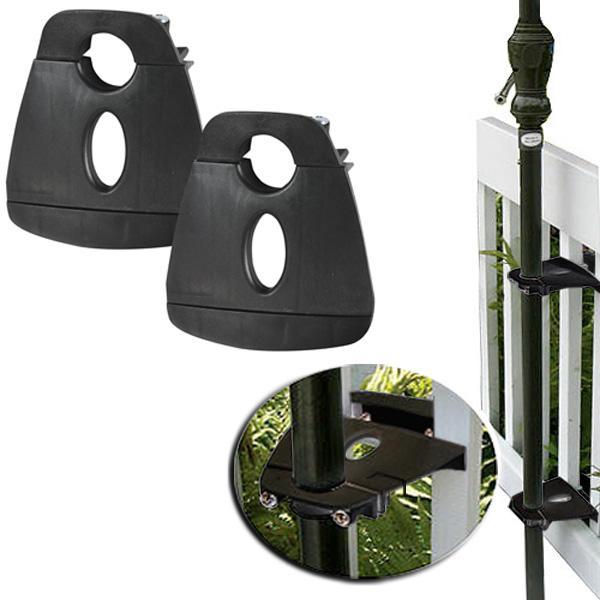 Patio garden umbrella balcony railing support clip system