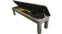 Banc de rangement accessoires billard fini bois de grange