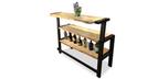 Live edge wood and steel bar with storage shelf