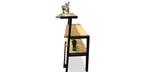 Live edge wood and steel bar with storage shelf