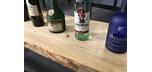Live edge wood and steel bar with storage shelf