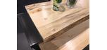 Live edge wood and steel bar with storage shelf
