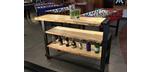 Live edge wood and steel bar with storage shelf