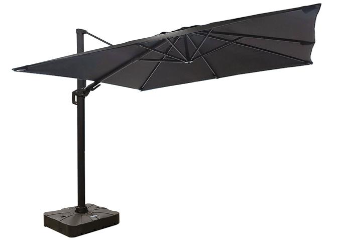 Sol 10 foot square Black offset cantilever umbrella with base included