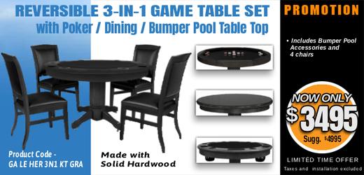 Legacy heritage 3-IN-1 game table set with reversible Poker / Dining / Bumper Pool Top