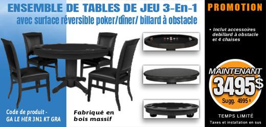 Ensemble de table de jeu 3-EN-1 Legacy Heritage Poker / Dîner / Billard à obstacle