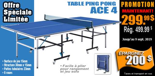 Table de tennis Ace 4 ping pong avec surface bleue