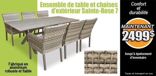 Ensemble de table à dîner d'extérieur et chaises Sainte-Rose 7 morceaux