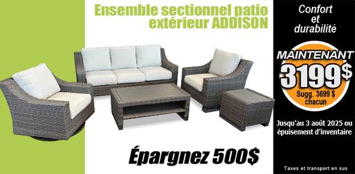 Épargnez 500$ sur l'ensemble de causeuse sofa chaise tables patio extérieur Addison 5 morceaux
