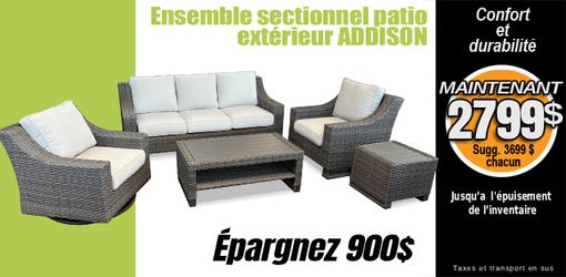 Épargnez 900$ sur l'ensemble de causeuse sofa chaise tables patio extérieur Addison 5 morceaux