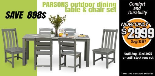 Parsons Grey recycled plastic outdoor table and 6 chair set by Polywood
